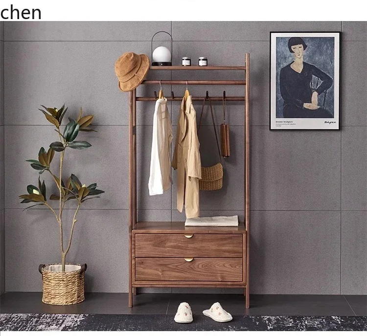 b11-7.1 hanger floor solid wood coat rack shoe changing stool rack storage cabinet