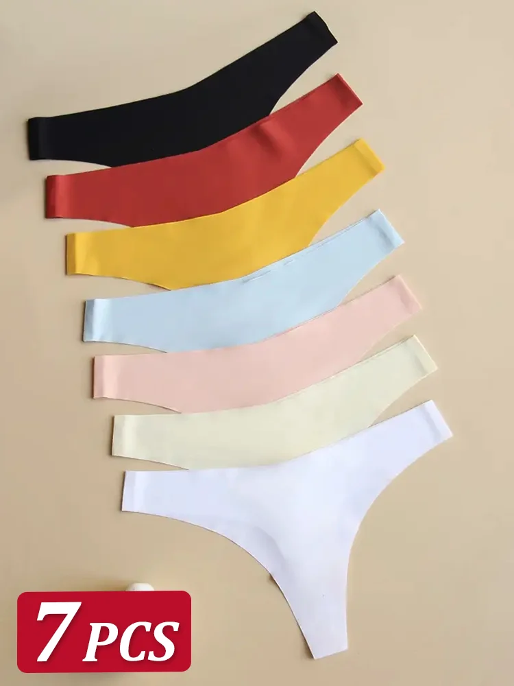 

7Pcs/Set Women‘s Seamless Ice Silk Underpants Panties Sexy Sport Thongs Low Rise 10 Soild Colours Breathable G-strings XS-XL