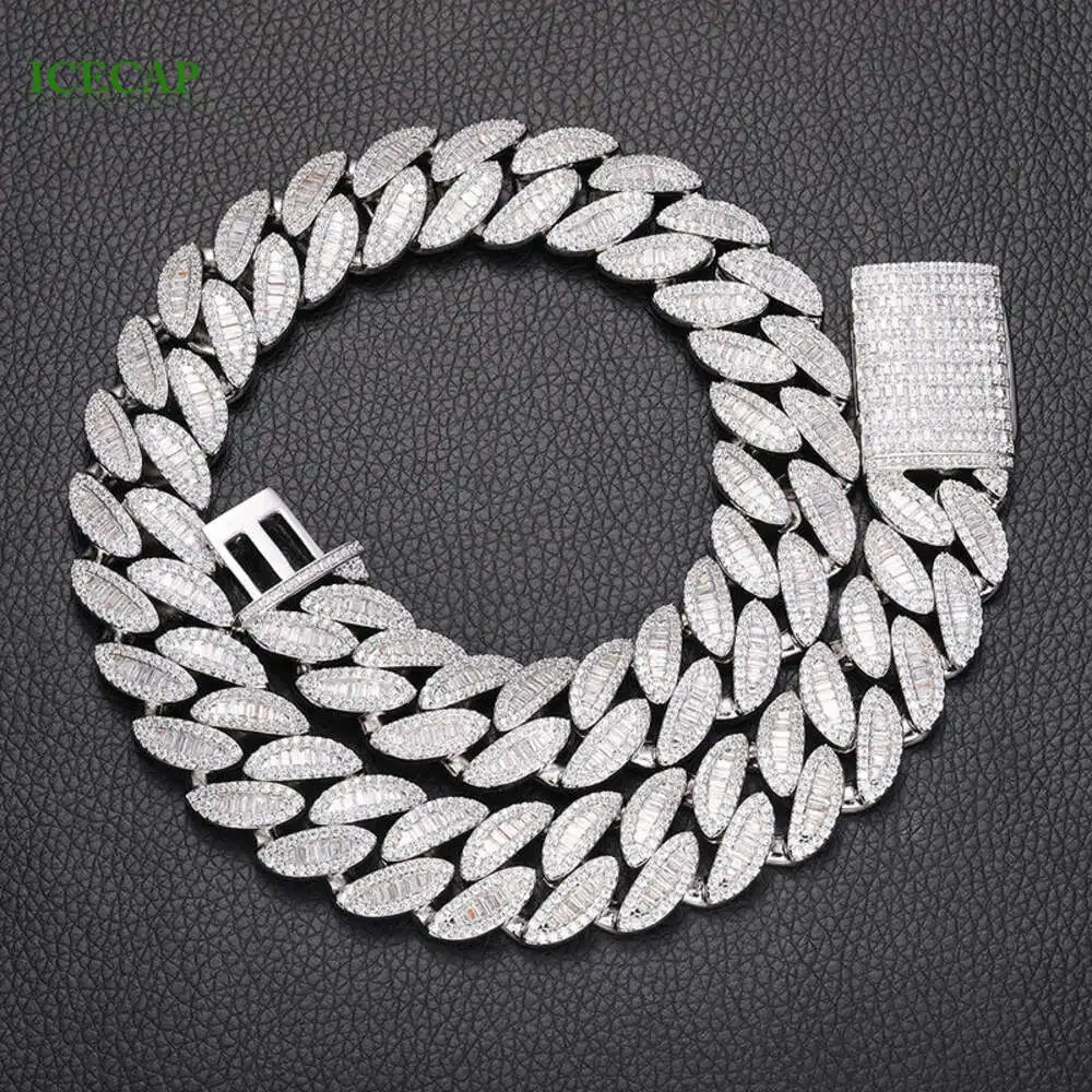 Luxury Hip-hop Pop Jewelry 20mm Ice Out Cuban Chain Necklace 18k Gold Plated Moissanite Diamond Cuban Link Chain.