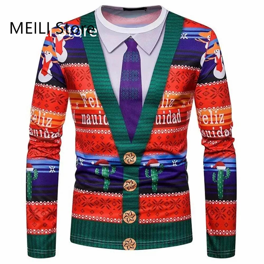 Christmas Clothes Men Suit Graphic T Shirts Long Sleeve Men's Clothing Fashion Round Neck Men T-Shirt Fashion T-Shirts for Men