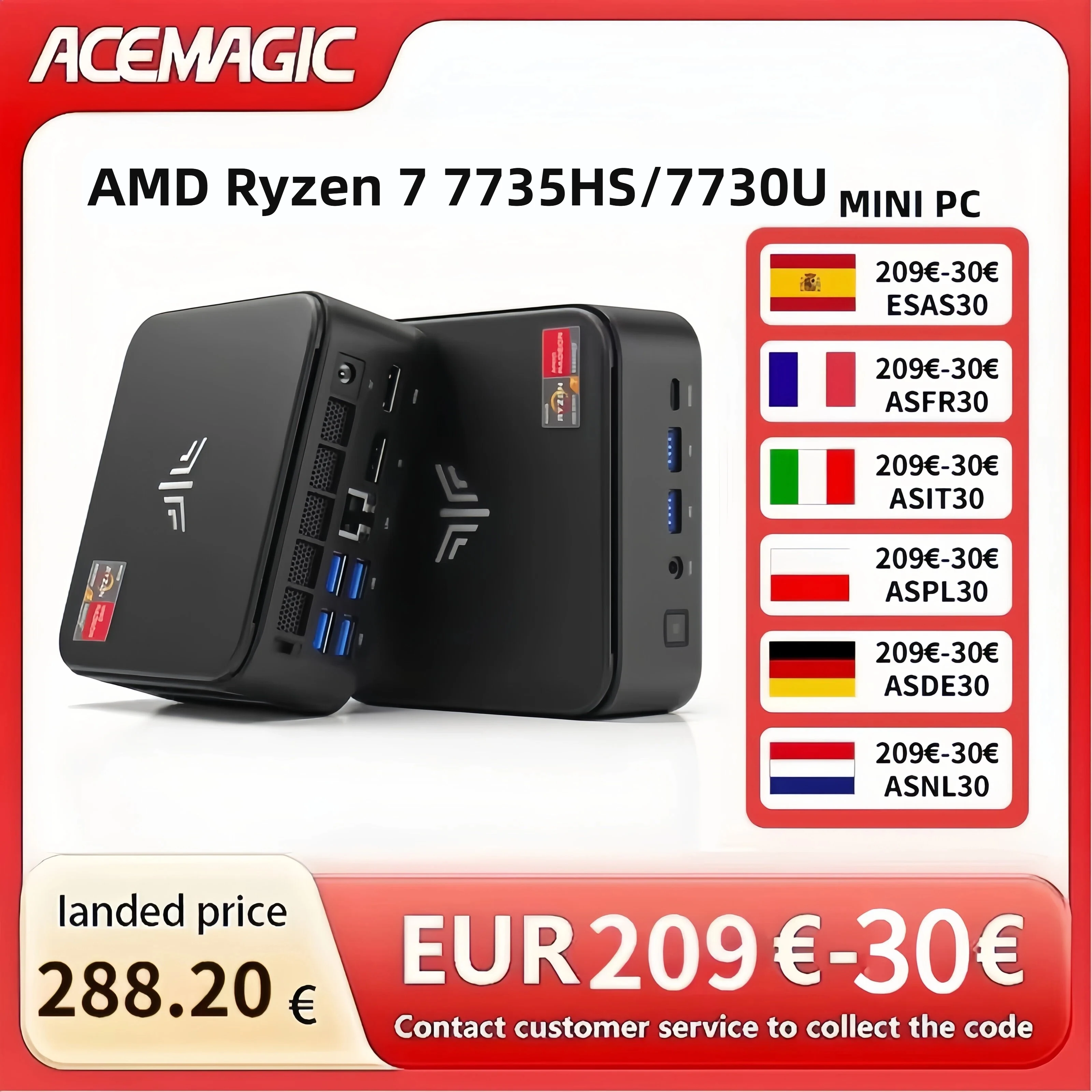 ACEMAGIC E3B MINI PC AMD Ryzen 7 7735HS/7730U 8-Core Powerhouse 16GB LPDDR4 512GB M.2 2280 SSD Wifi6 BT5.2 4K 60Hz WiFi 6 Window