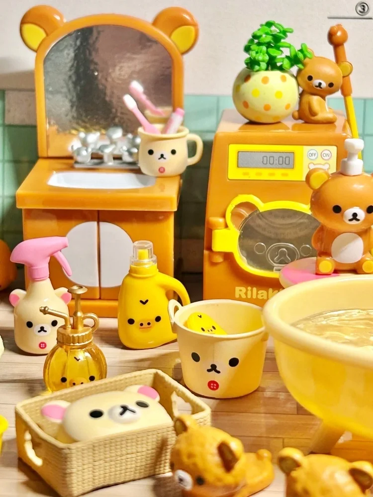 Re-Ment Rilakkuma Kuma Bathroom Model Blind Box Comfortable Collectible Toy Ornaments for Kids Gift Action Figure