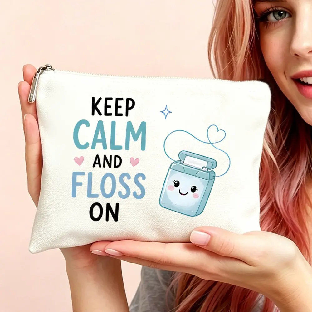 2d Flat 1pc Makeup Bag Cosmetic Bag Toiletry Pouch Versatile Gift Bag Women Keep Calm Dental Floss Case Mom Daughters Friends