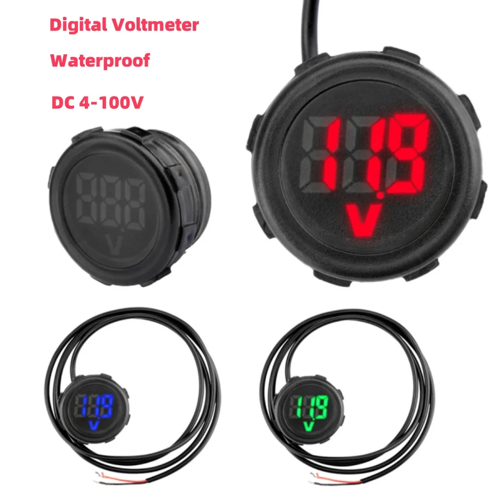 DC4-100V Waterproof Voltmeter Auto Voltage Test LED Digital Voltmeter Circular 2-wire Voltmeter Reverse Connection Protection
