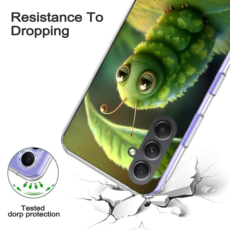 Insect Larvae, Large Eyed Caterpillars Cover For Samsung A54 A34 A24 A14 A53 A33 A23 A13 A52S A32 A22 A12 Phone Galaxy A03 A04 A