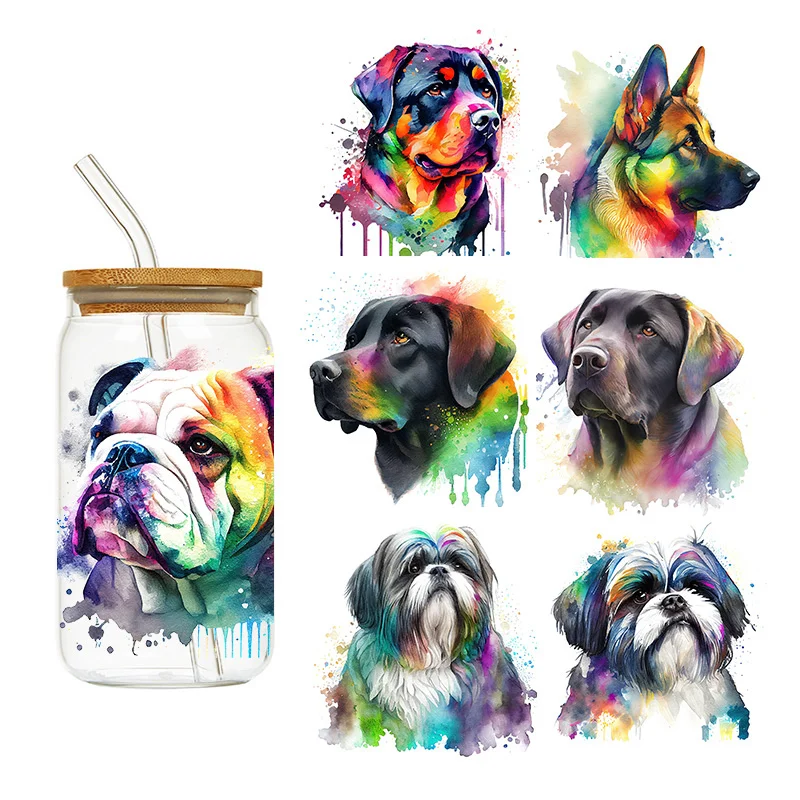 LETOP 1PCS Colorful Dogs Dtf Uv Pegatinas Transfer Decals For Wraps Glass Bottles Cups Cans DIY UV Dtf Sticker Dog