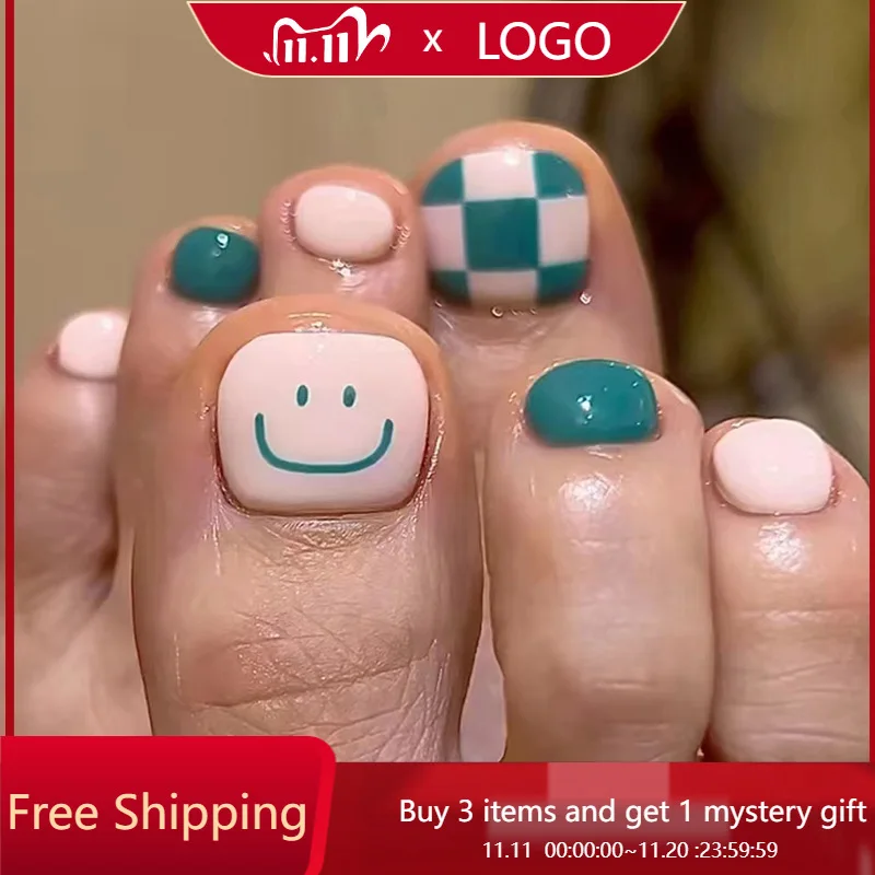 

24 шт., обувь в шахматном порядке, крутая, черная, розовая, милая улыбка, свежее озеро, зеленая шахматная доска, маленькие свежие ногти, носимый педикюр