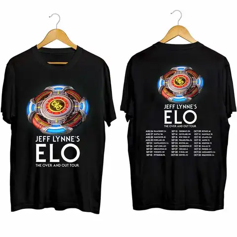 Jeff Lynne's ELO The Over and Out Tour 2024 Double-sided T-shirt Fashion Casual Loose Streetwear Sporty Round Neck Top Unisex