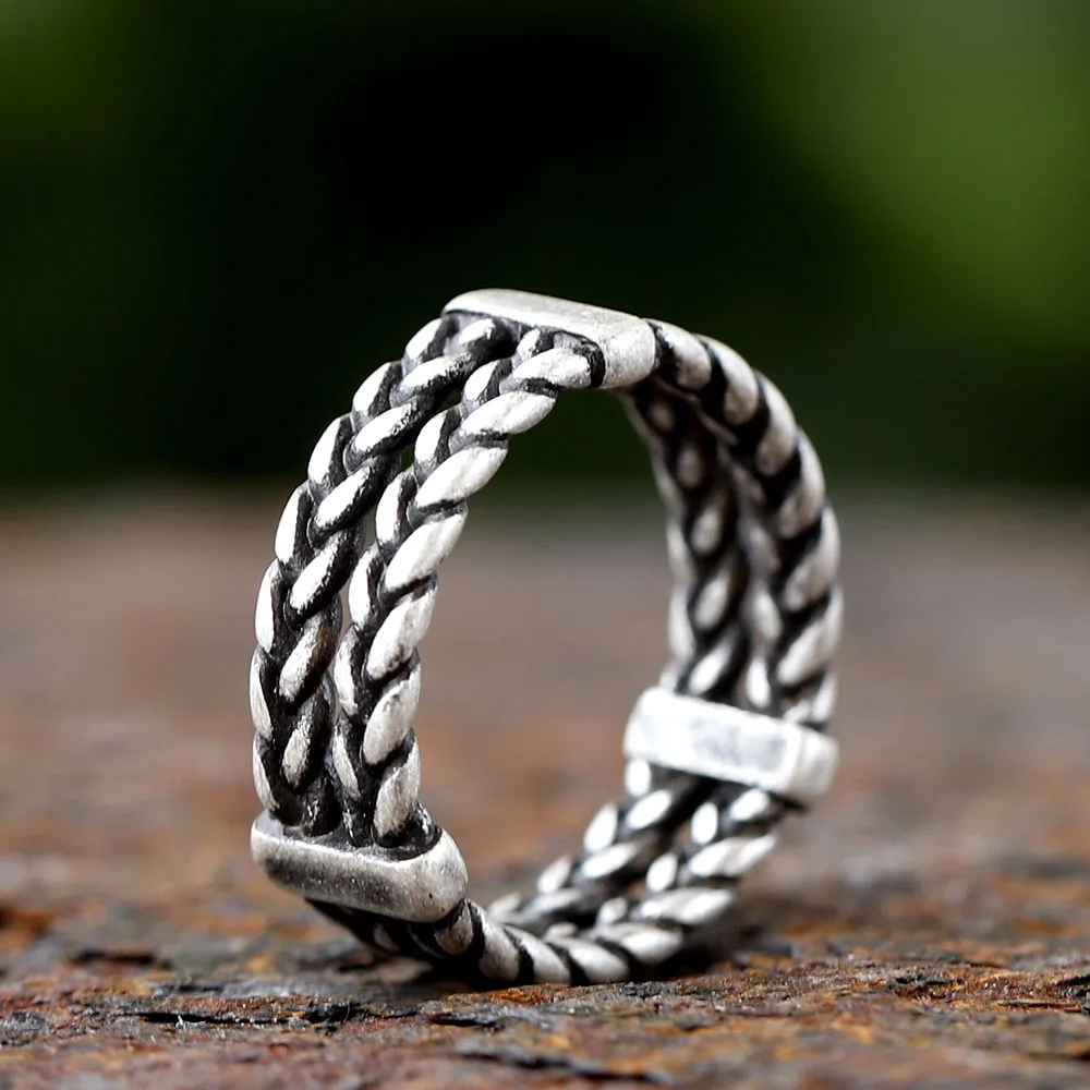 2024 NEW  Vintage Weave Viking Symbols Stainless Steel Mens Women Rings Simple for Girl Boyfriend Jewelry Creativity