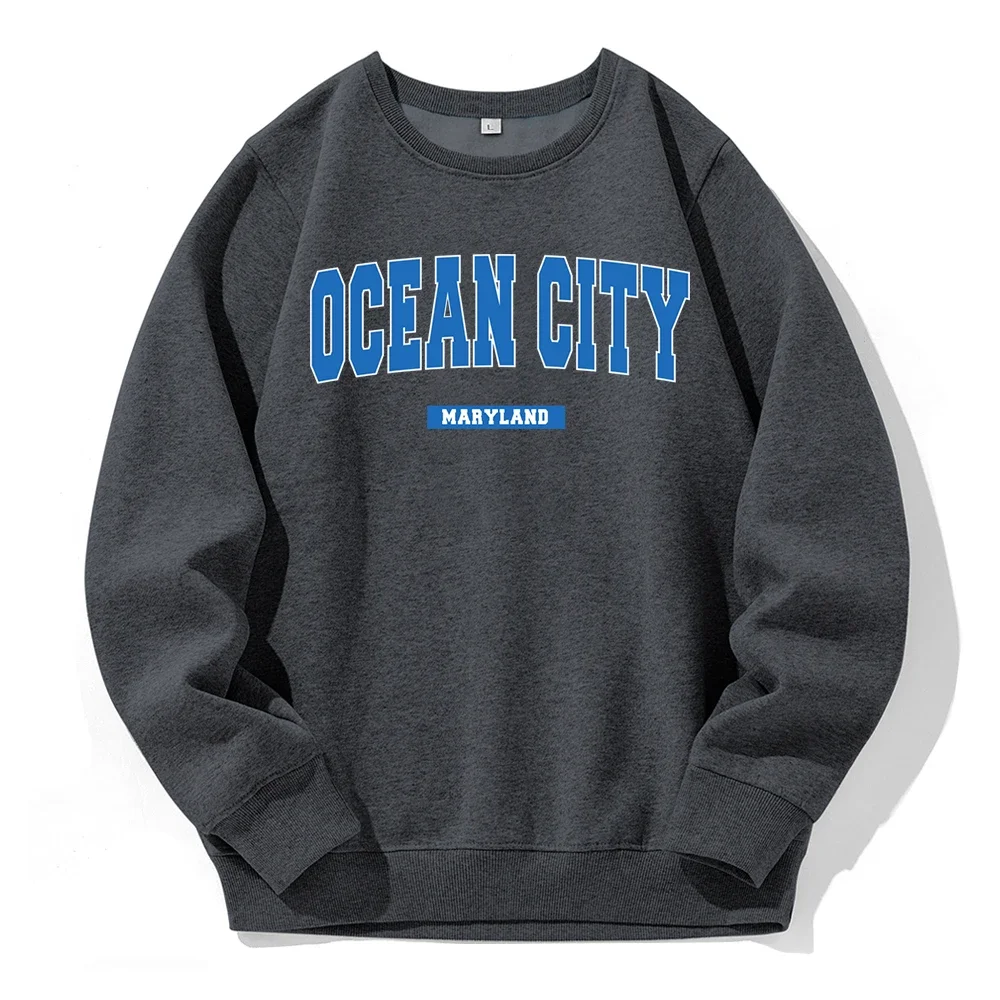 

Ocean City Maryland Letter Printing Men Hooded Spandex Warm O-Neck Pullover Fashion Classic All Match Hoodies Sports Tide Hoody