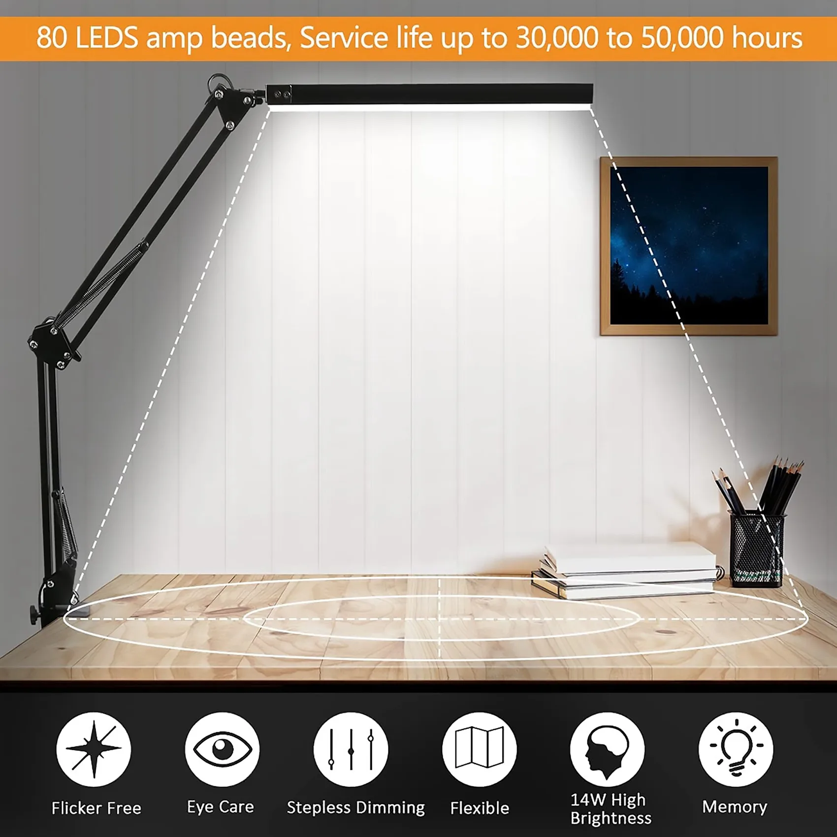 Lampada da scrivania a LED con morsetto, lampada da scrivania con braccio oscillante regolabile, lampada da tavolo moderna per architetto per studio/lettura/ufficio/lavoro (nero)