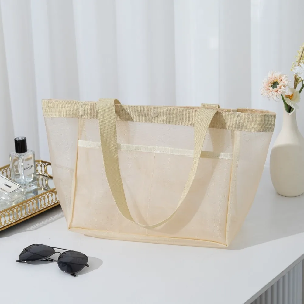 New Mesh Shoulder Bag Hollow Transparent Makeup Storage Bag Multifunctional Large Capacity Handbag Women