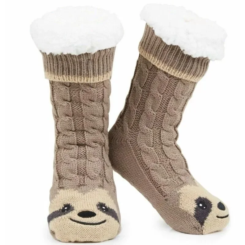 Slipper Socks Women, Cute Sloth Warm Fleece Fluffy Anti Slip Socks