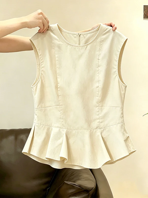 

Elegant Simple Sleeveless Shirt Women's plus Size Fashion Design Summer New Style Slimming Waist T-Shirt Korean Commute Style