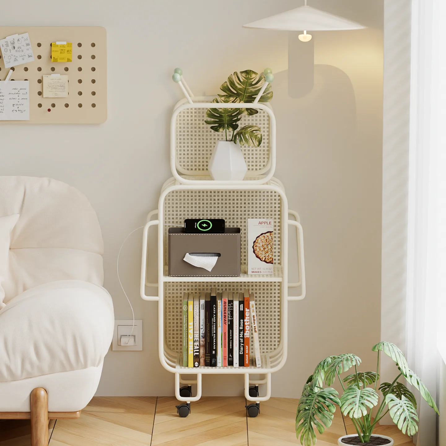 

‌Creative Design Mobile Cart, Iron Wire Shelving Unit, Multilayer Rolling Storage Rack, Foldable Kitchen Organizer