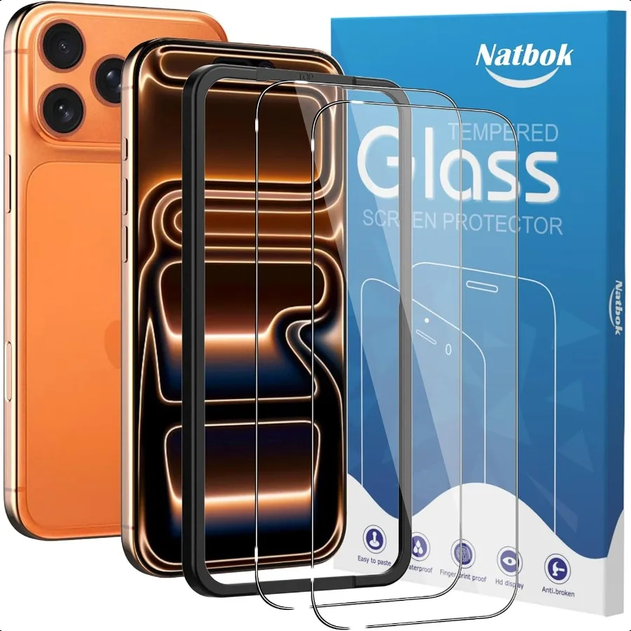 

2 упаковки, совместимые с iPhone 17 Pro Max, защитная пленка для экрана с выравнивающей рамкой, пленка из закаленного стекла 9H, HD, прозрачная, устойчивая к царапинам