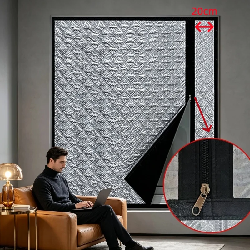 Black dirt resistant side opening cotton zipper curtain, windproof and warm, fully enclosed home curtain