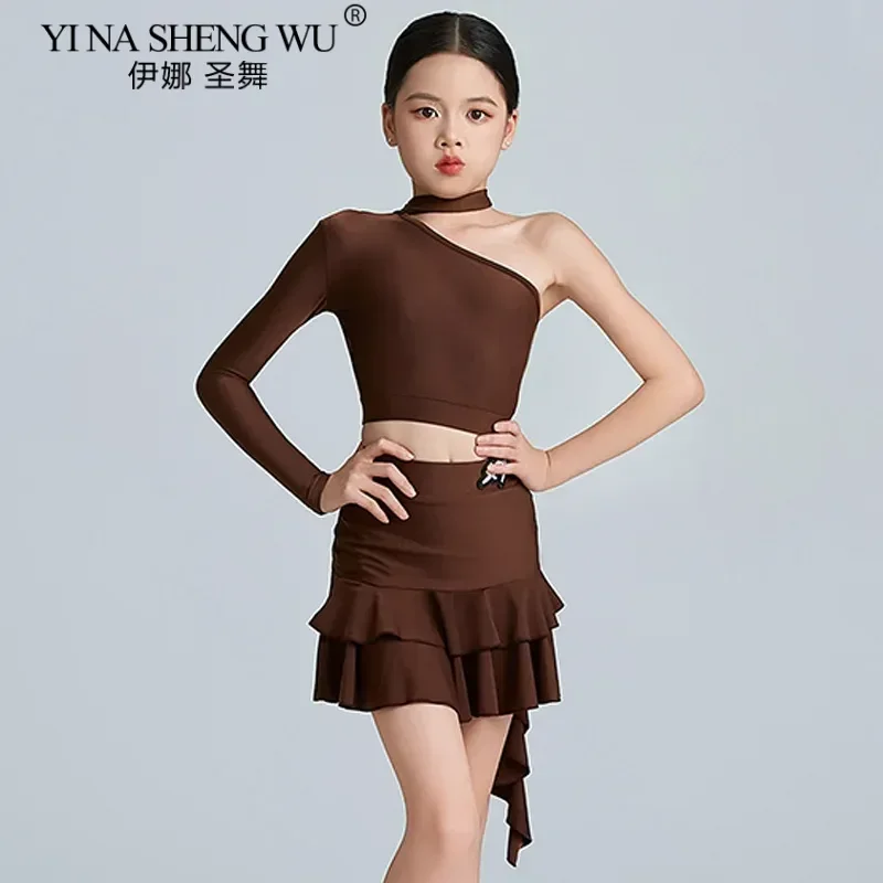 Ragazze Bambini Abiti da ballo latino Abito rosso Cha Cha Rumba Samba Pratica di allenamento Top Gonna Abito Dancewear per lezioni di performance