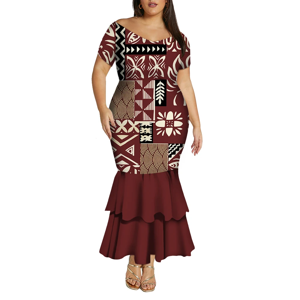 Summer Round-Neck Puletasi Dress Custom Dress Pattern Samoan Fiji Islands Artistic Print Polynesian Tribal Women'S Dress