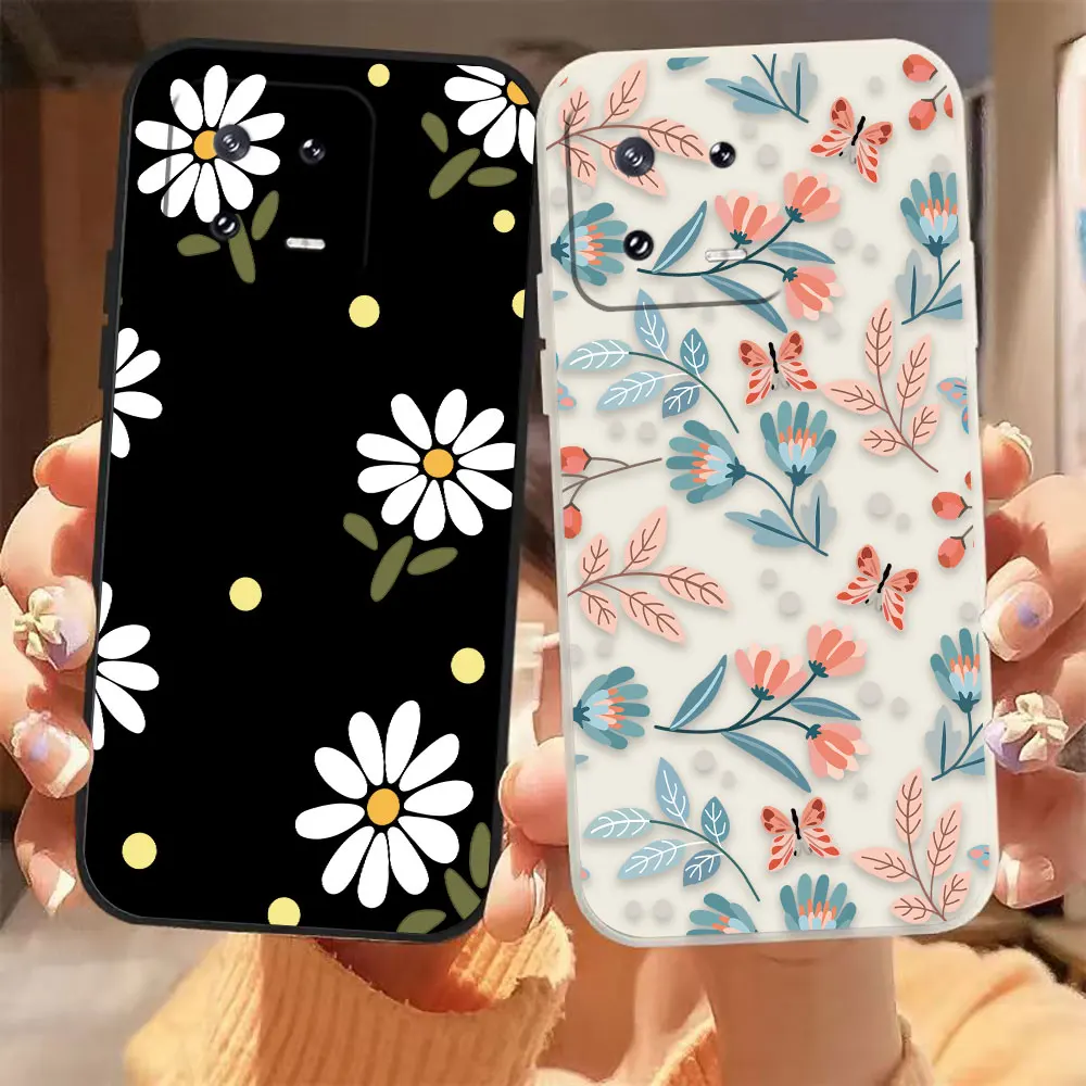 Little Floral Chrysanthemums Case For Xiaomi 13 12 12T 11 11T 10 10S 9 13T 8 SE Pro Ultra Lite Colour Liquid Case Cqoue Shell