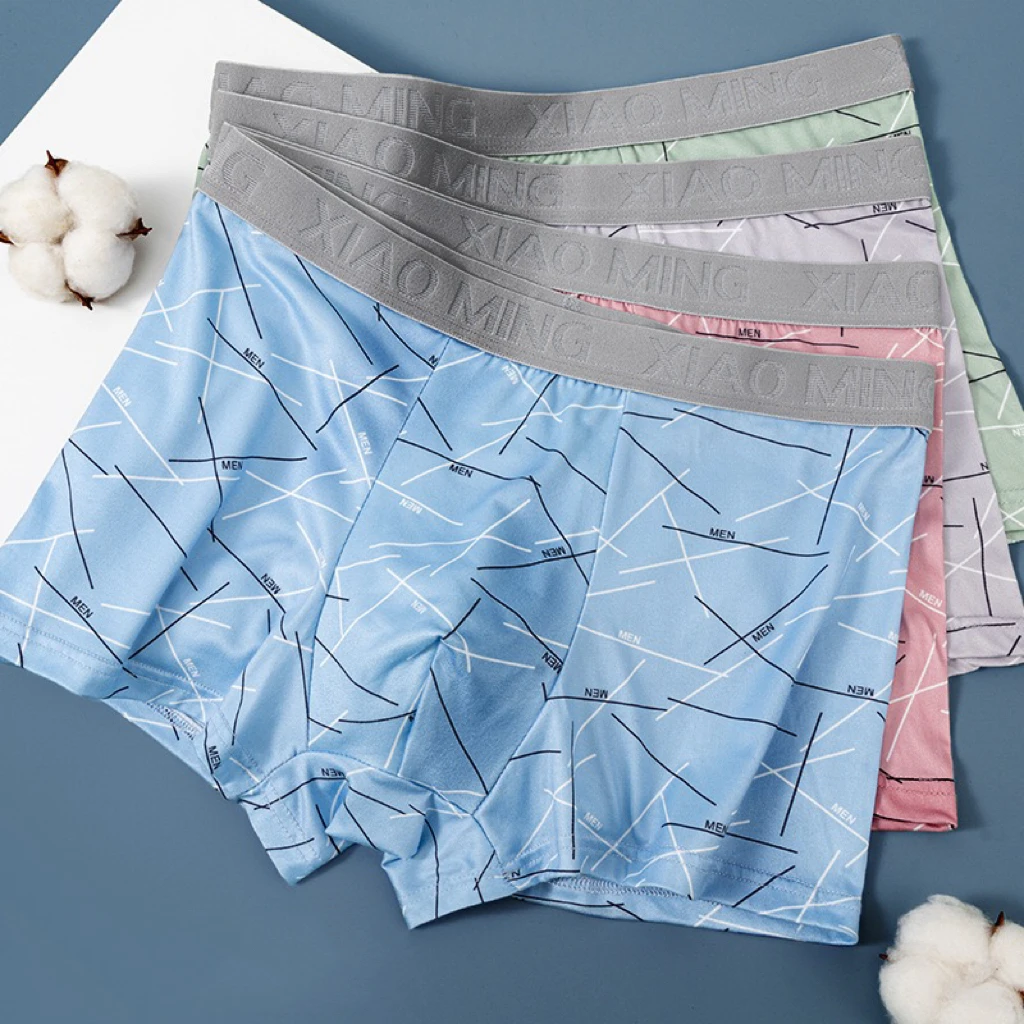 

4pcs Mens Boxer Short Student Underwears Breathable Cool Large Size Teenager Panties Males Printing Elasticity Flat Corner Short