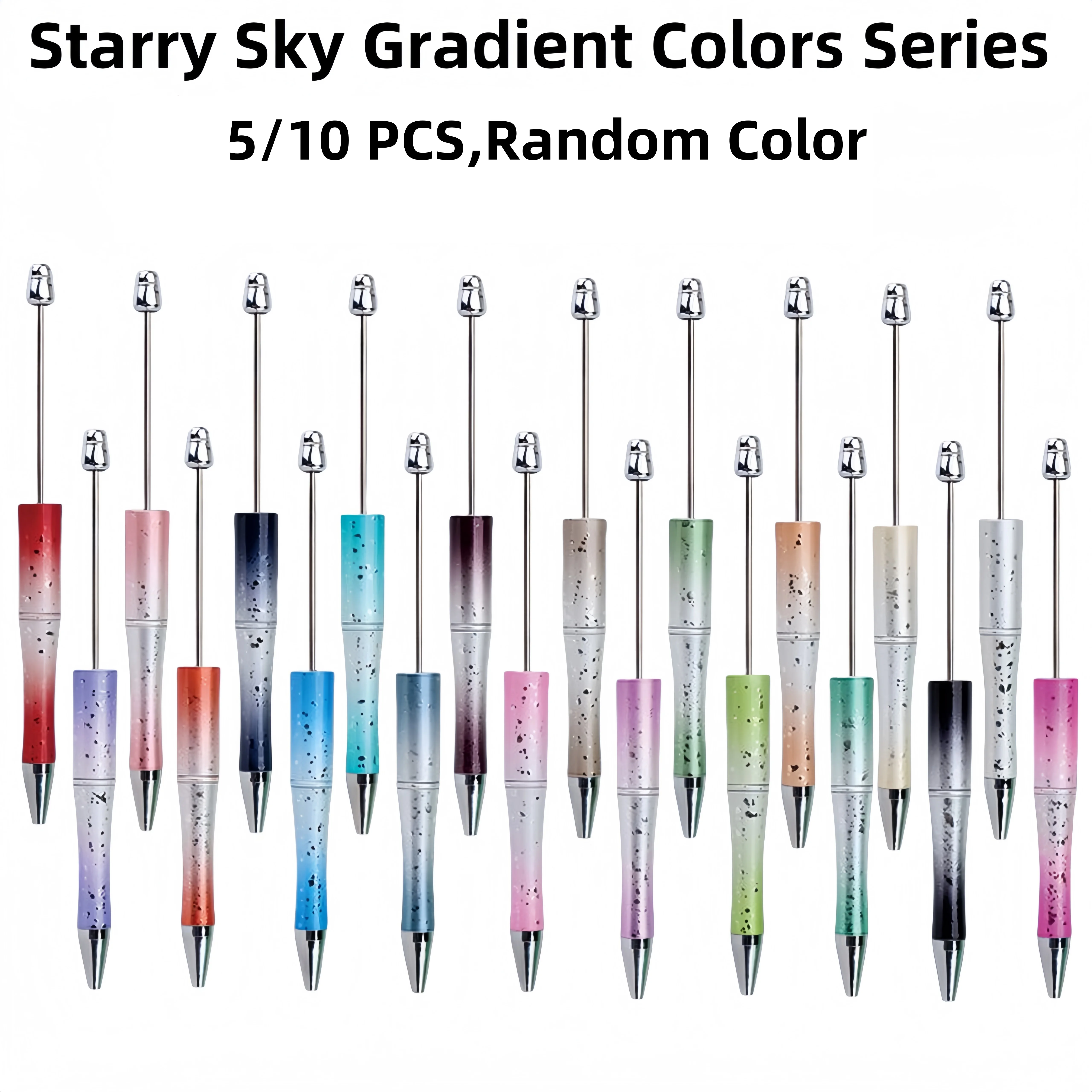 5PCS/10PCS New Creative Gradient Color Starry Sky Themed Plastic Material Black Ink Bead Ballpoint Pen Set (Random Color)