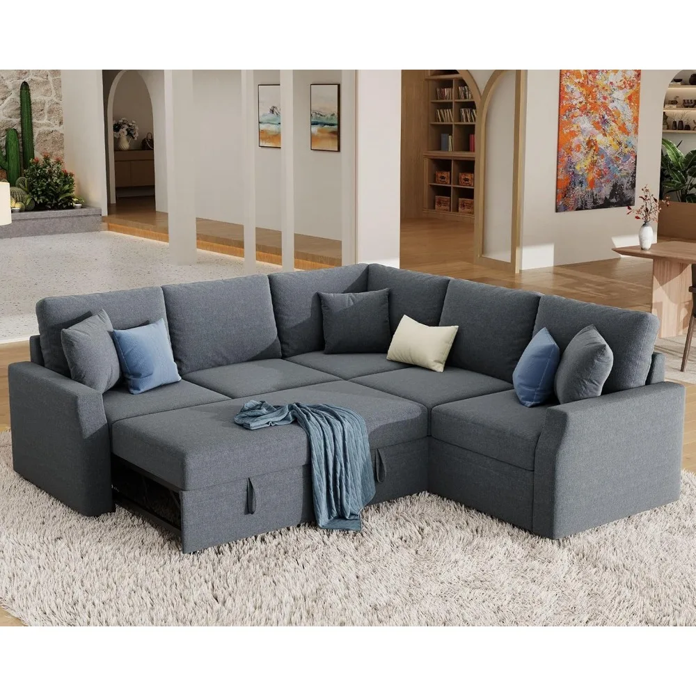 

Sofa Bed, 85 Inch Sleeper Sofa with Pull Out Bed & Storage Seat, Oversized L Shape Sectional Sofa for Living Room Apar