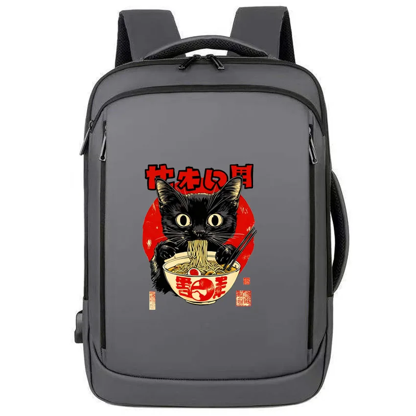 

Водонепроницаемый рюкзак для ноутбука Cat Ramen, японский забавный рюкзак с графическим принтом, женский и мужской деловой рюкзак, расширяемая школьная сумка с USB