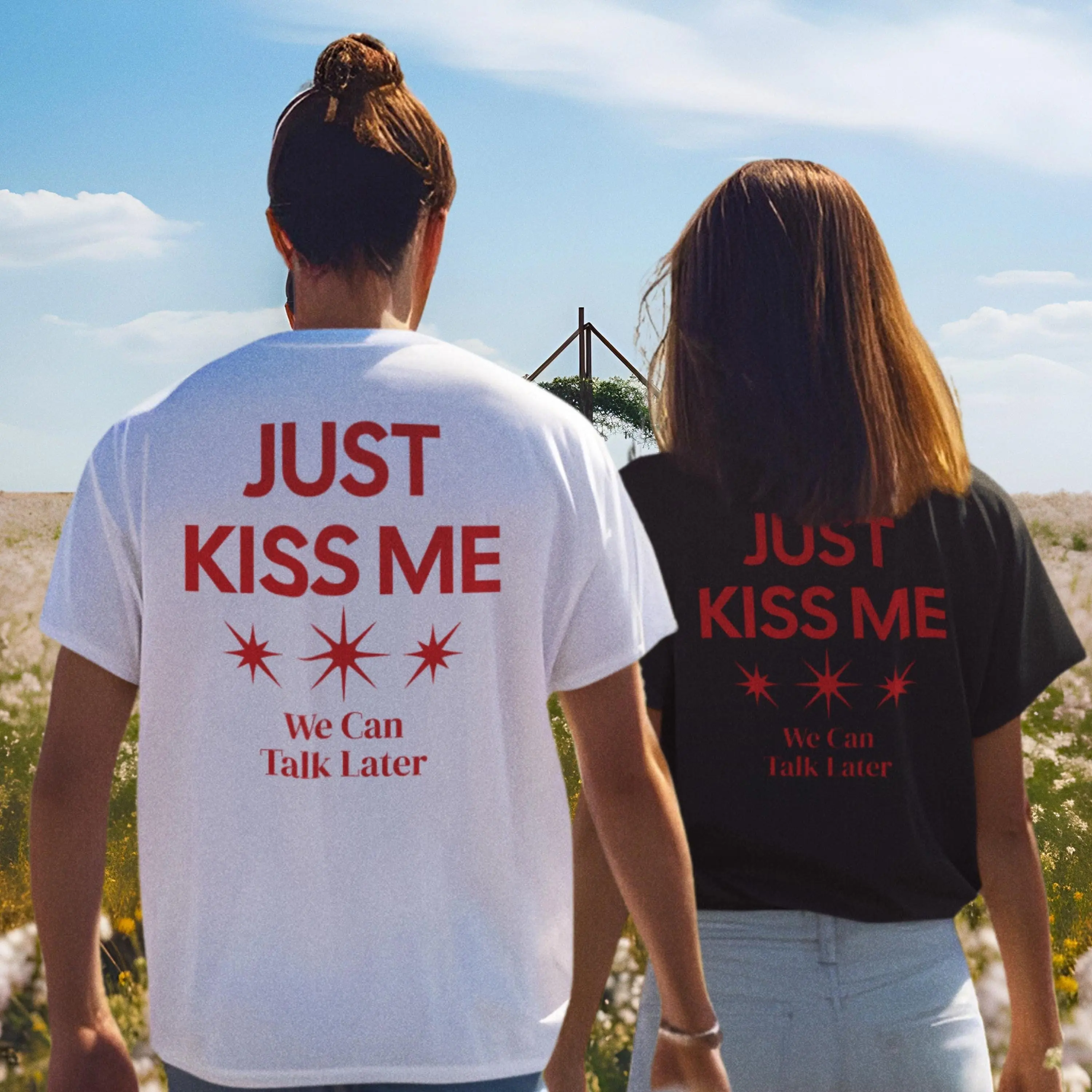 Just Kiss Me Funny Graphic Print Cotton T-Shirt Positive Shirt Gift for Women and Men Casual Tops Oversized Y2k Fashion T-shirts