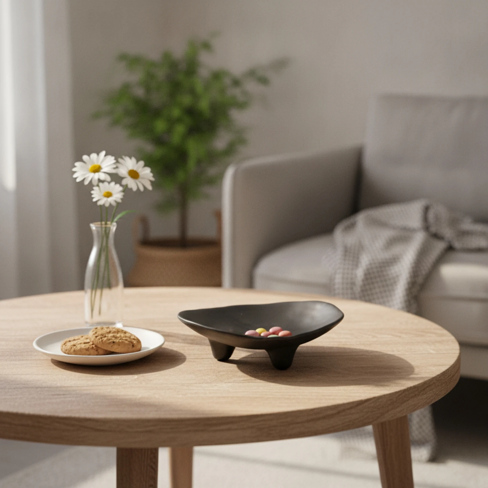 Three-Legged Candy Tray Matte Ceramic Candy Tray Serving Dish Textured Low-Profile for Tea Table, Sideboard