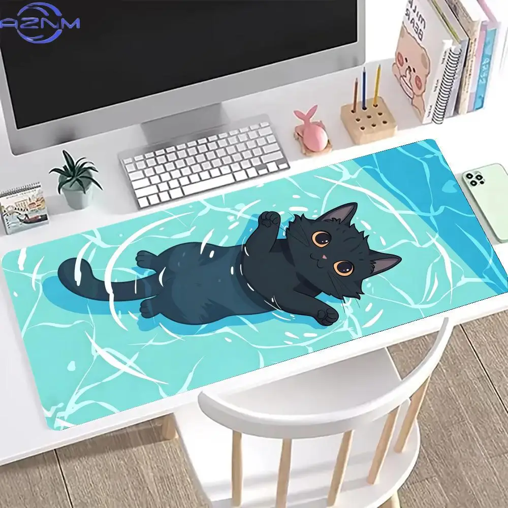 Floating Black Cat Mouse Pad Large Computer Office Game Table Mats Rubber Anti-slip Gaming Keyboard Mousepads XL Desk Pads