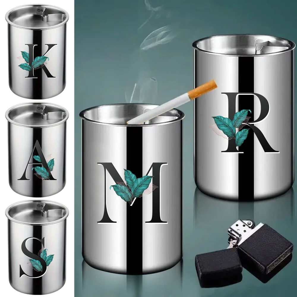 Smooth Surface Ashtray Lightweight Mini Cigarette Smoking Leaf Letter Pattern Easy To Clean with Lid Gadgets Cigarettes Ashtray