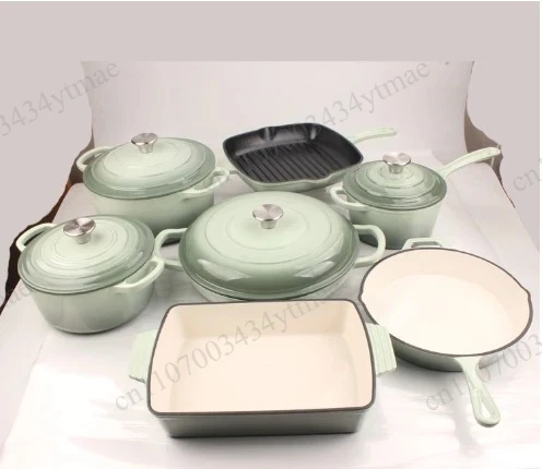 7-Piece Enameled Cast Iron Dutch Oven Set Kitchen Casserole Stock Pot Saucepan Cooking Cookware Collection