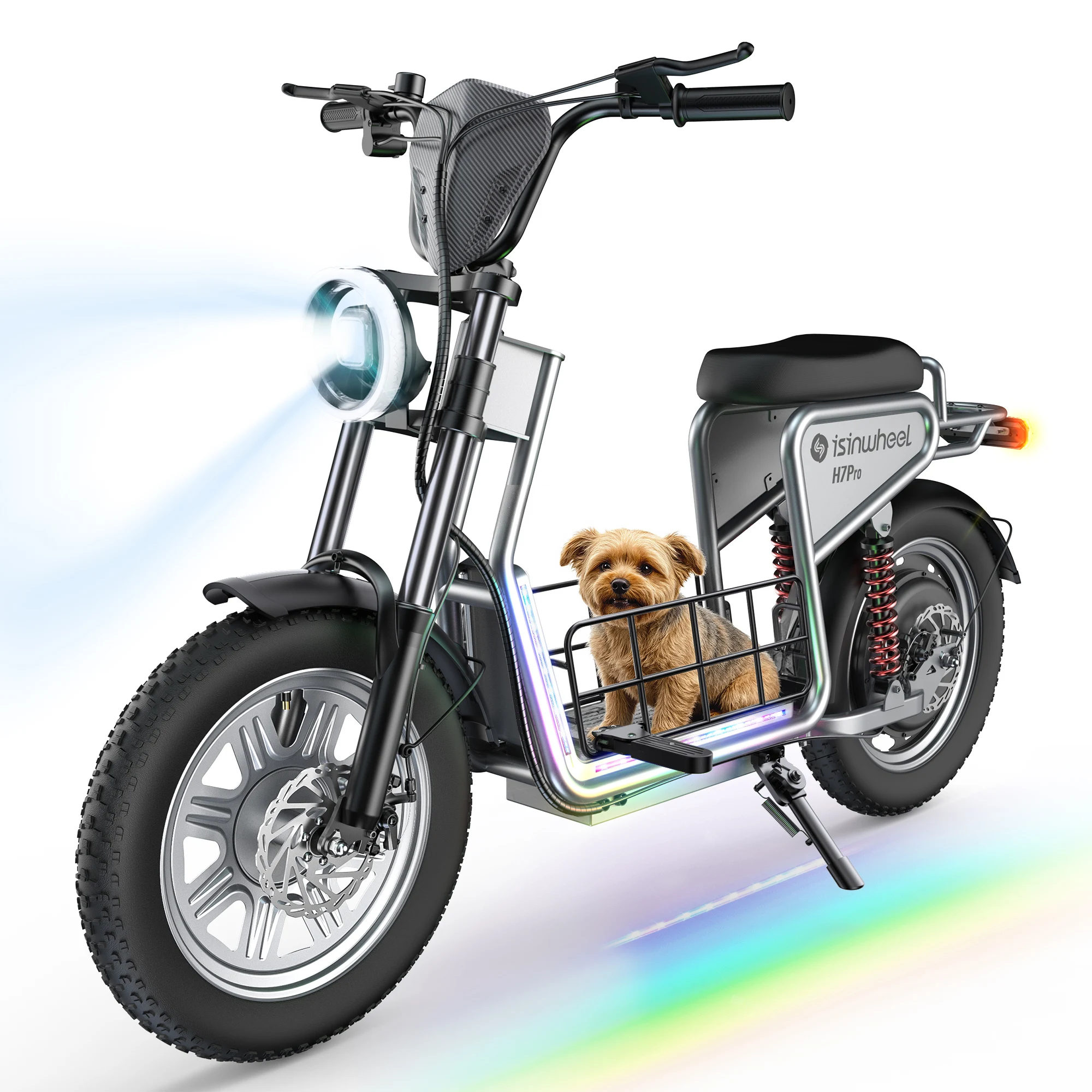 H7 Pro Electric Scooter for Adults, 16" Fat Tire, 2000W Motor 52V 20Ah Battery 43–50 Miles Range, Up to 35 MPH, 4 Speed Modes, Dual Suspension & Disc Brakes, Silver Gray