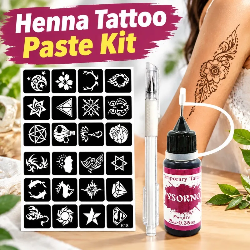 Henna Tattoo Kit Hollow Stencil Body Painting Juice Paste Temporary Skin Drawing Template DIY Festival Art Makeup Accessory