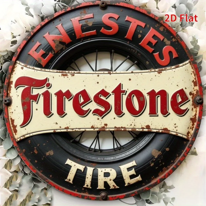 2D Flat - [2D Flat] 2D Plane - 1 2D Plane Printed Metal Sign with a Rustic Style Firestone Tire Wall Art. This Vintage Sign Feat