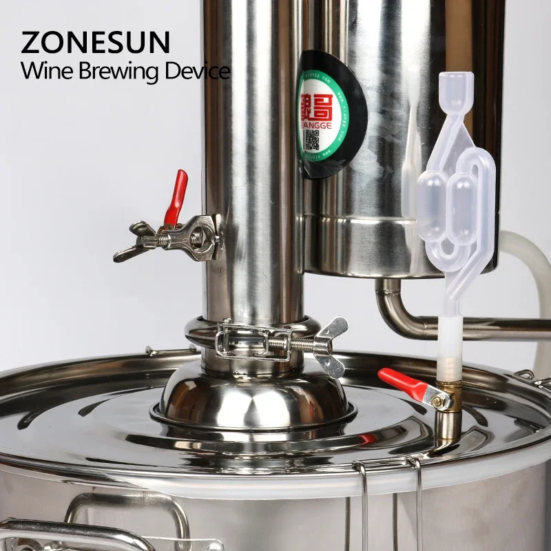 ZONESUN جهاز تخمير النبيذ المنزلي من الفولاذ المقاوم للصدأ 20/30/45/70L جهاز تقطير الكحول/صانع النبيذ دليل إنجليزي + 11 هدايا