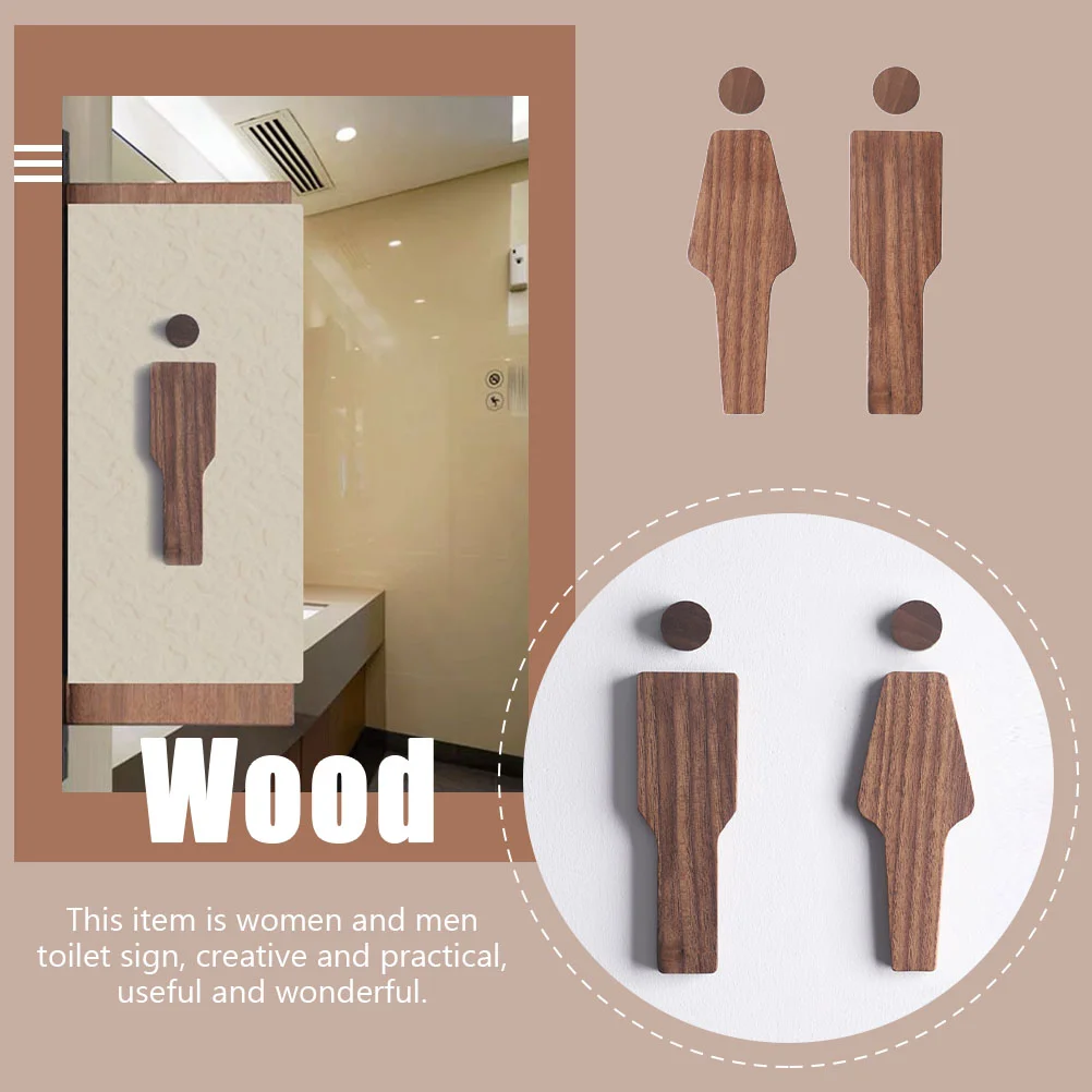 2 Pcs Toilet Sign Emblems Washroom Plate Girl Signs Wooden Restroom Women Miss Lavatory