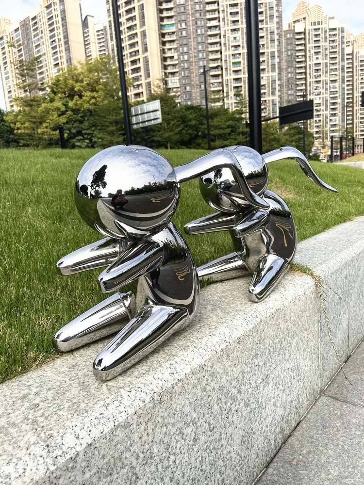 

Stainless steel mirror rabbit sculpture floor-to-ceiling outdoor lawn decoration ornament customization