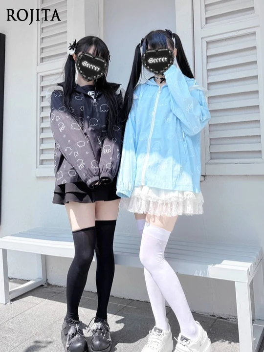 Cartoon Print Loose Mid-Length Sun Protection Clothing Watercolor Medical Style Subculture Cute Summer Air Conditioning Clothing