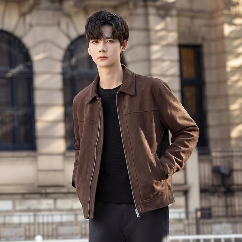 

Men's Suede Jaet 2026 New Sle Faion Brand High-End Feel Collar Flip Skin Leather Clothes Versatile Men's Outerwear Coat