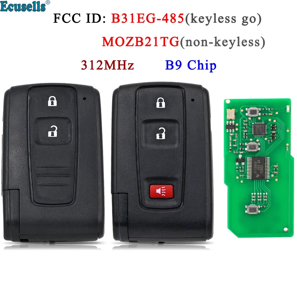 Ecusells 2/3 Button Keyless Go/Non-keyless Remote Key 312MHz B9 Chip for TOYOTA Prius MOZB31EG 89994-47061 MOZB21EG 89071-47080