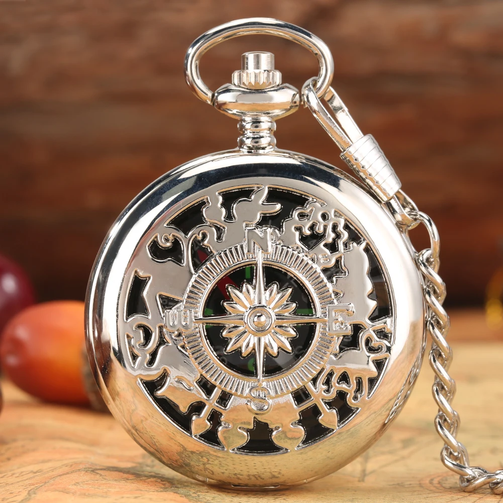 Vintage Pocket Compass Silver/Black/Gold/Bronze Portable Retro Fob Chain Pendant Compass Outdoor Gift for Adventurers Collectors
