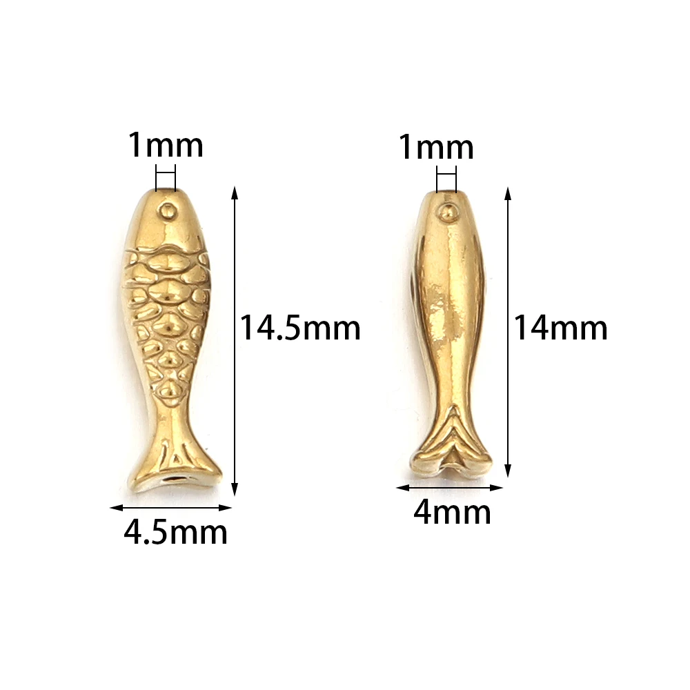 5 piezas de cuentas de acero inoxidable con forma de pez, abalorios espaciadores sueltos para la fabricación de joyas, manualidades, pulseras y collares DIY hechos a mano