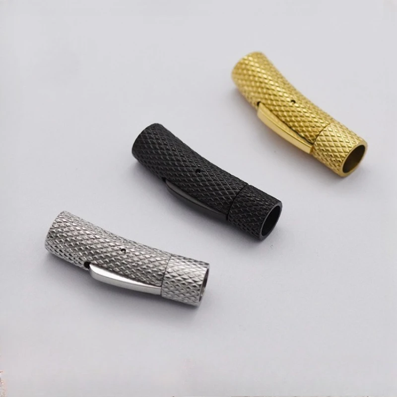 Stainless Steel Pineapple Mesh Buckle Leather Rope Hand Necklace Connected Titanium Steel Curved Buckle DIY Jewelry Accessories