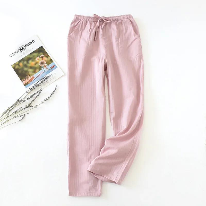 Japanese spring and autumn couple trousers, pure cotton men\'s home pants solid color large size loose pants, ladies pajama pants