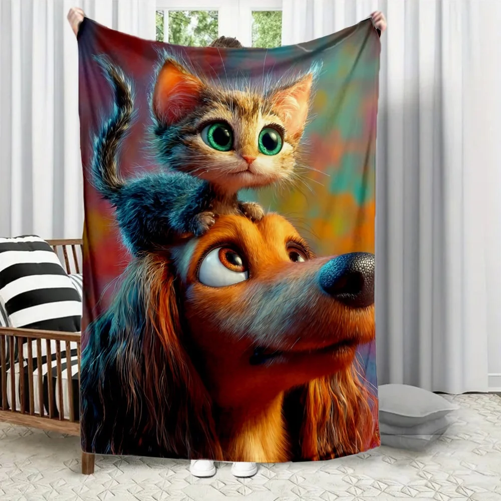 Kitten and Turkish Shepherd Dog Flannel printed blanket suitable for all seasons suitable for living room office sofa and travel