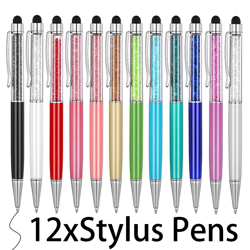 

12Pcs Crystal Metal Ballpoint Pen Fashion Creative Stylus Touch for Writing Stationery Office School Gift