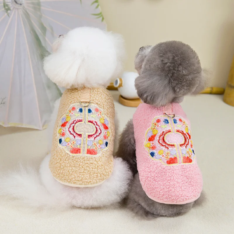 Pet Clothing Dog Clothes Cat Clothes New Wholesale Teddy Bichon Lambswool Chinese Style Velvet Vest Warm Coat for Puppy Kitty