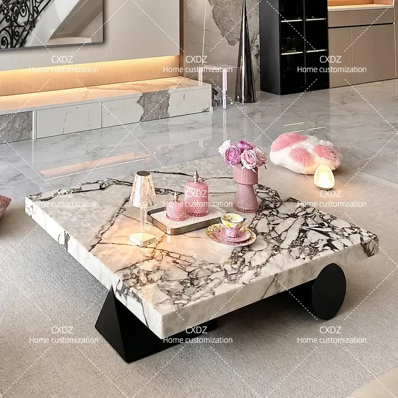 1.1m Square Marble Coffee Table Modern Minimalist Living Room Furniture Light Luxury High End Stone Center Table for Home